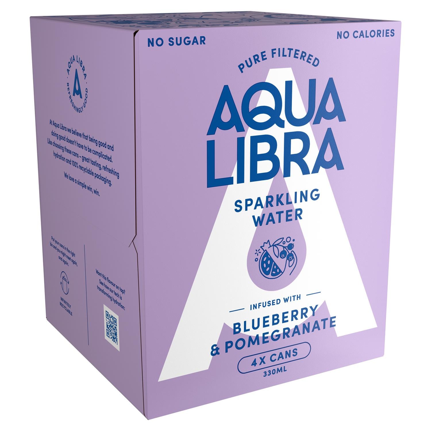 Aqua Libra Sparkling Water Blueberry & Pomegranate 4 x 330ml - British product