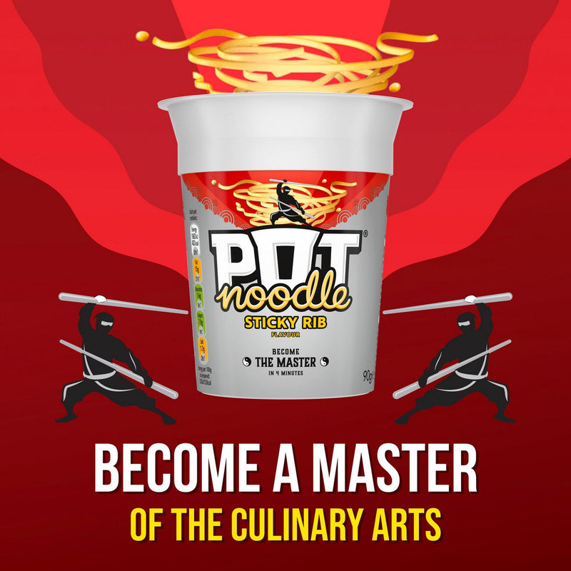 Pot Noodle Sticky Rib Instant Noodles 90g, imported from the UK
