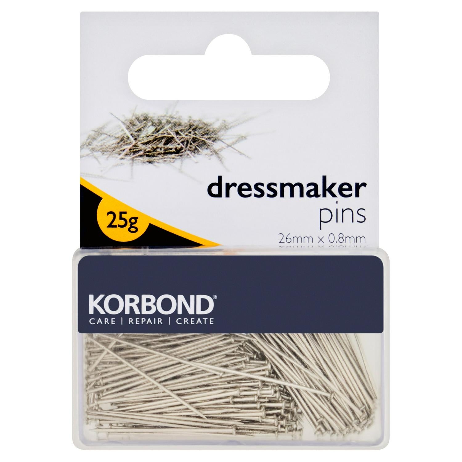 Korbond extra fine Dressmaker Pins Steel 25g, UK version