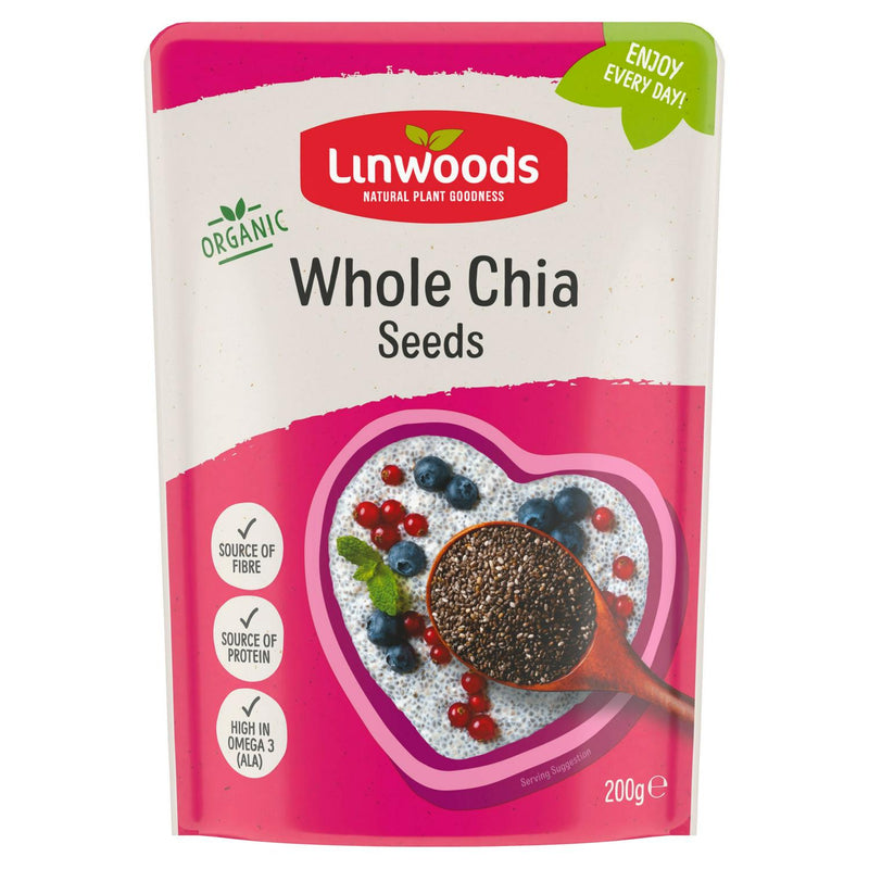 Linwoods Organic Whole Chia Seeds 200g bag, UK version