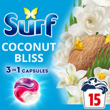 Surf 3 In 1 Laundry Washing Detergent Capsules Coconut Bliss 15 Washes