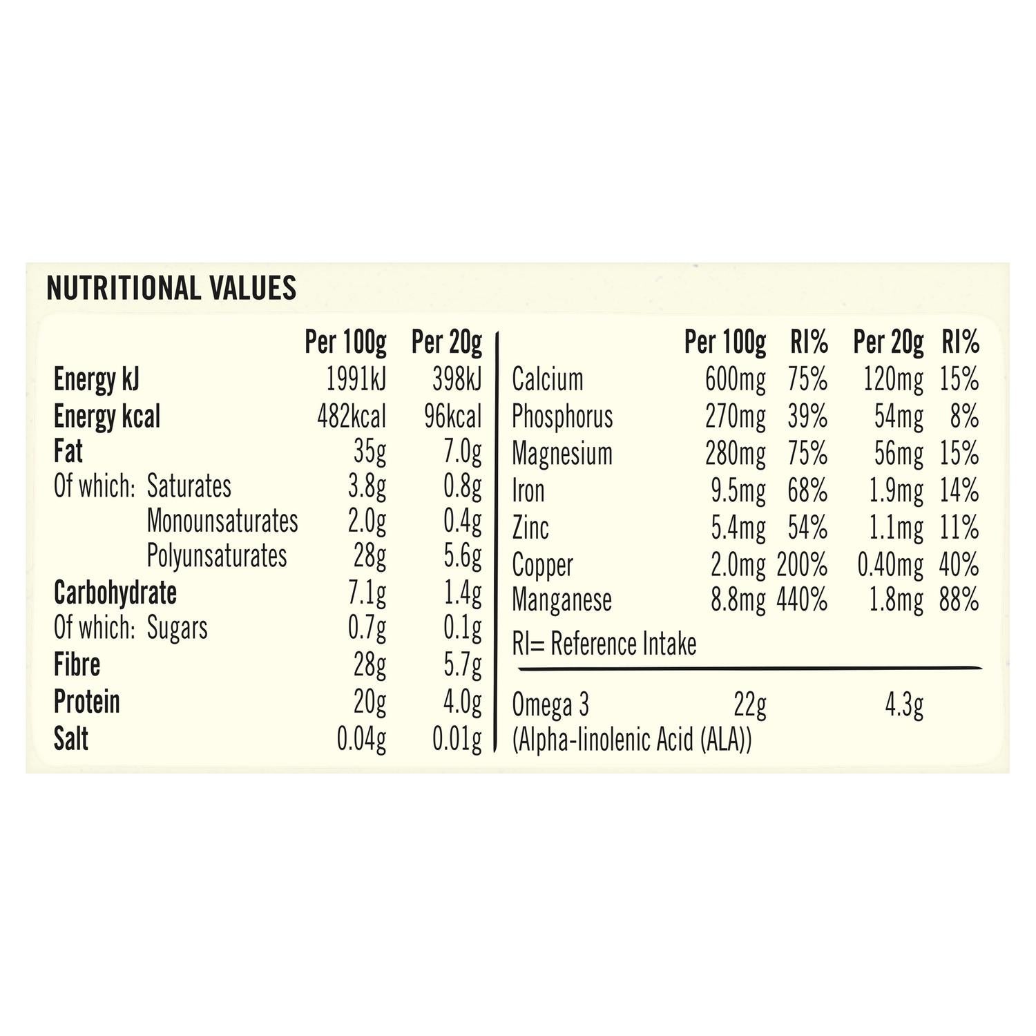 Linwoods Organic Whole Chia Seeds 200g bag, UK version