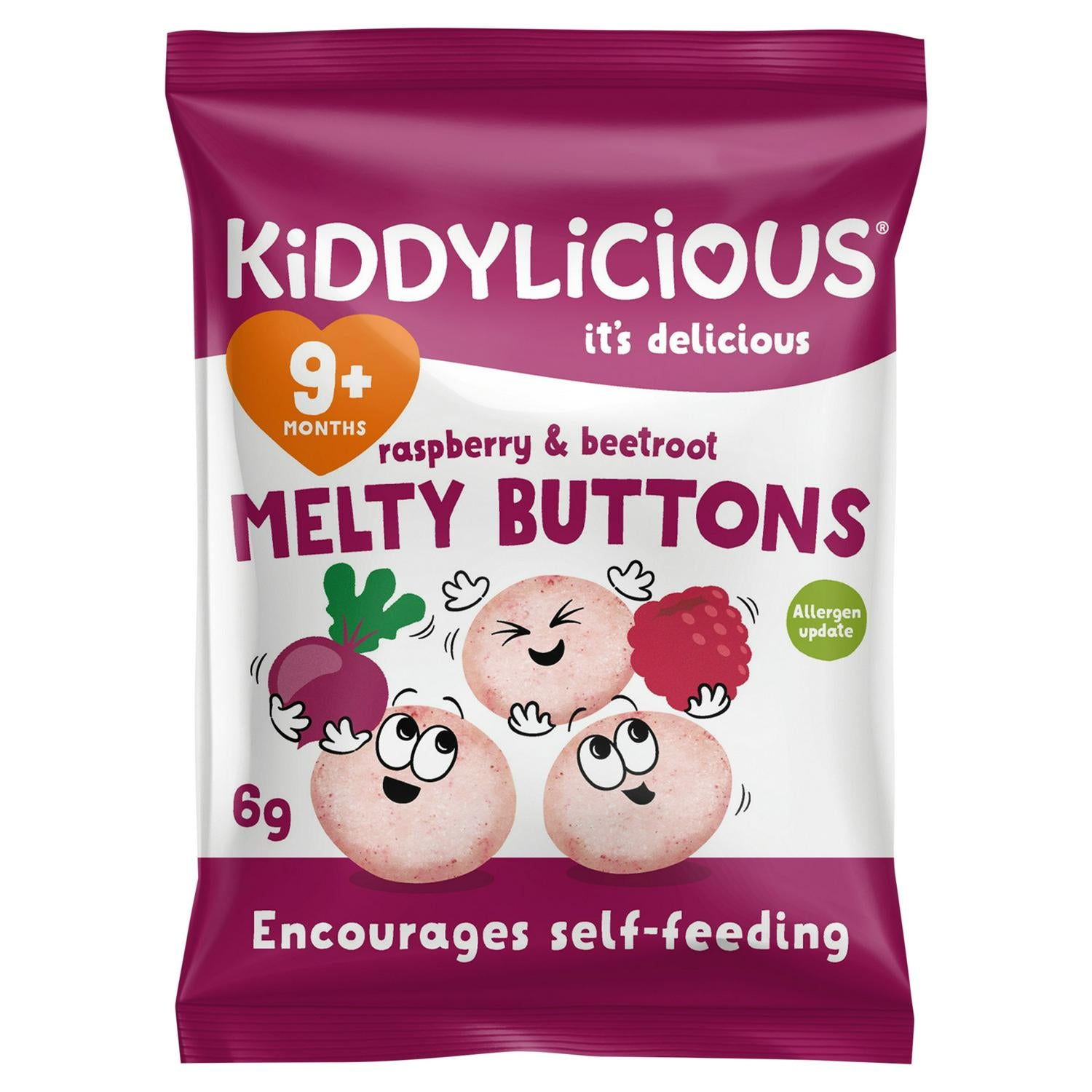 Kiddylicious raspberry beetroot melty buttons baby snacks 6g, UK version