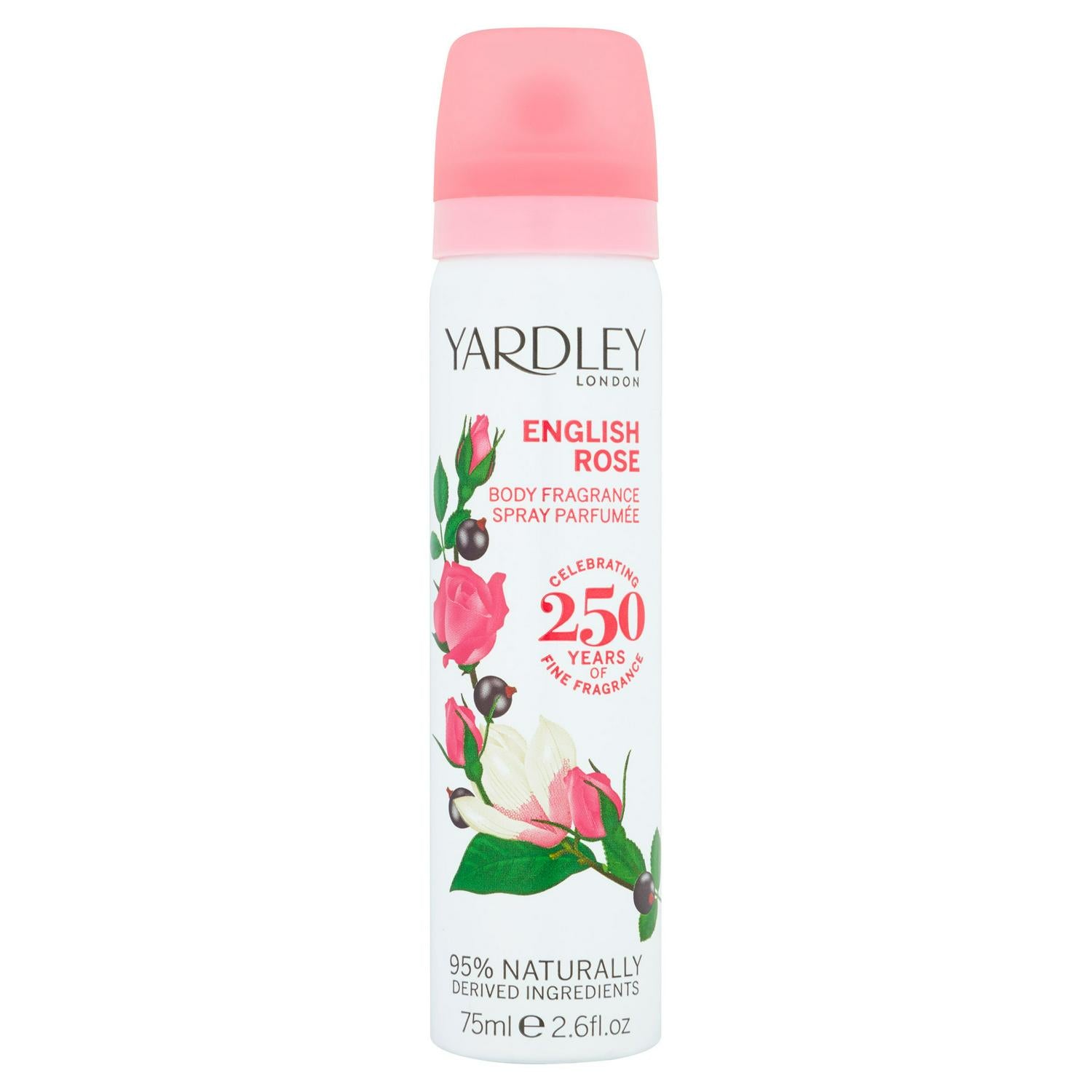 Yardley English Rose body spray 75ml aerosol container (British brand)