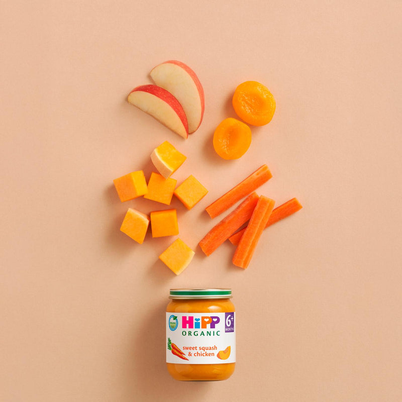 HiPP organic sweet squash chicken baby food 125g, UK version