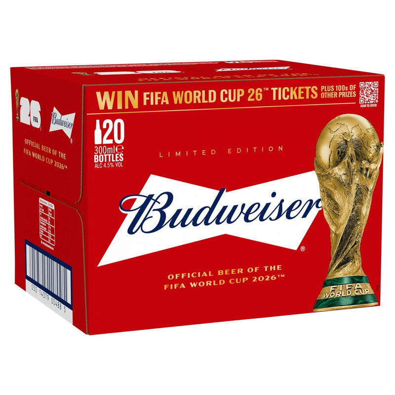 Budweiser Lager Beer Glass Bottles 20 x 300ml - British product