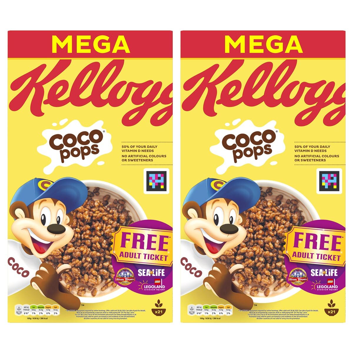 Kellogg's Coco Pops chocolate cereal 2 x 650g, UK version