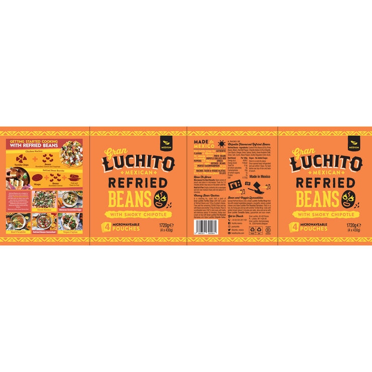 Gran Luchito Refried Beans Smoky Chipotle 4 x 430g, UK version