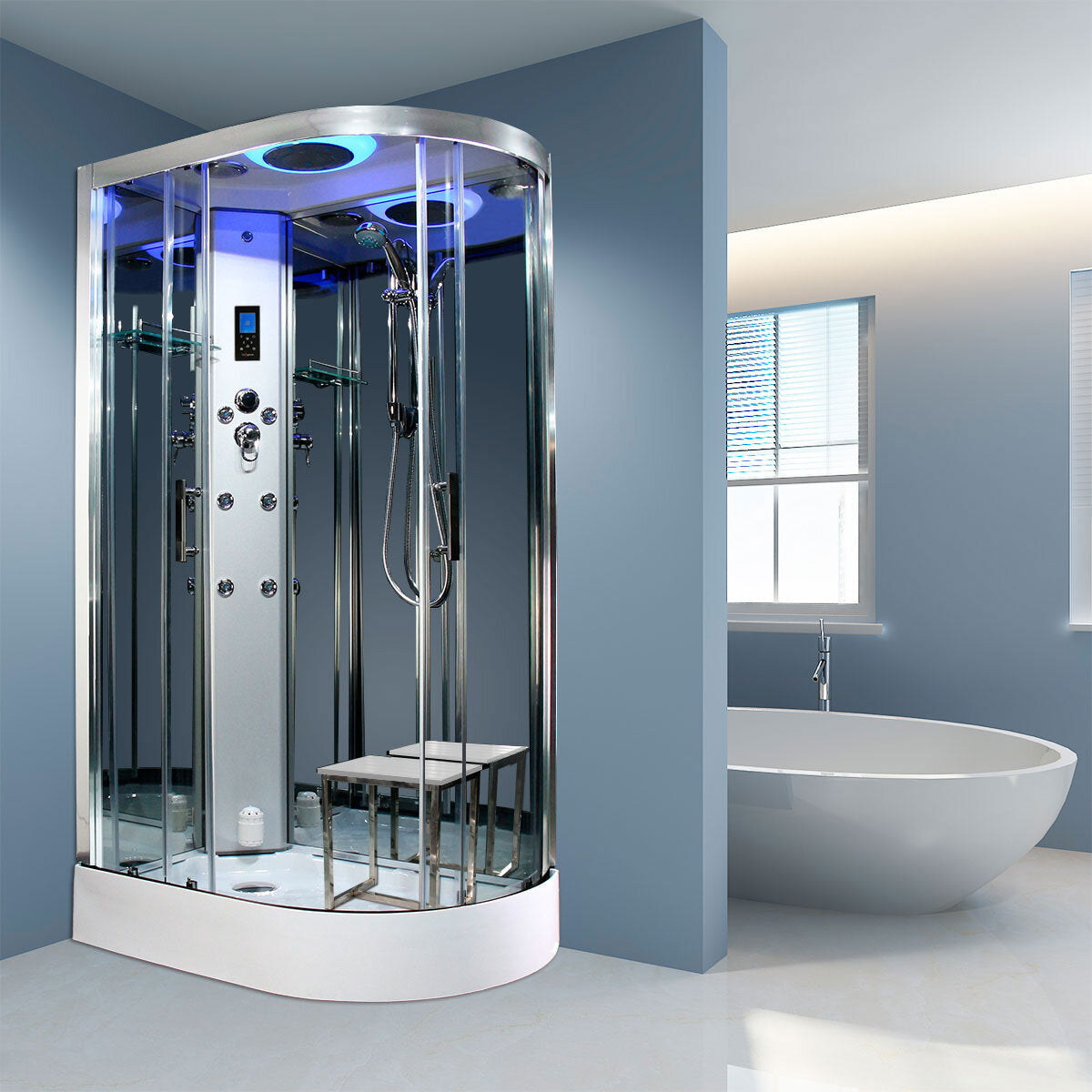 Insignia Diamond 1100mm offset quadrant steam shower in 2 colours, UK version