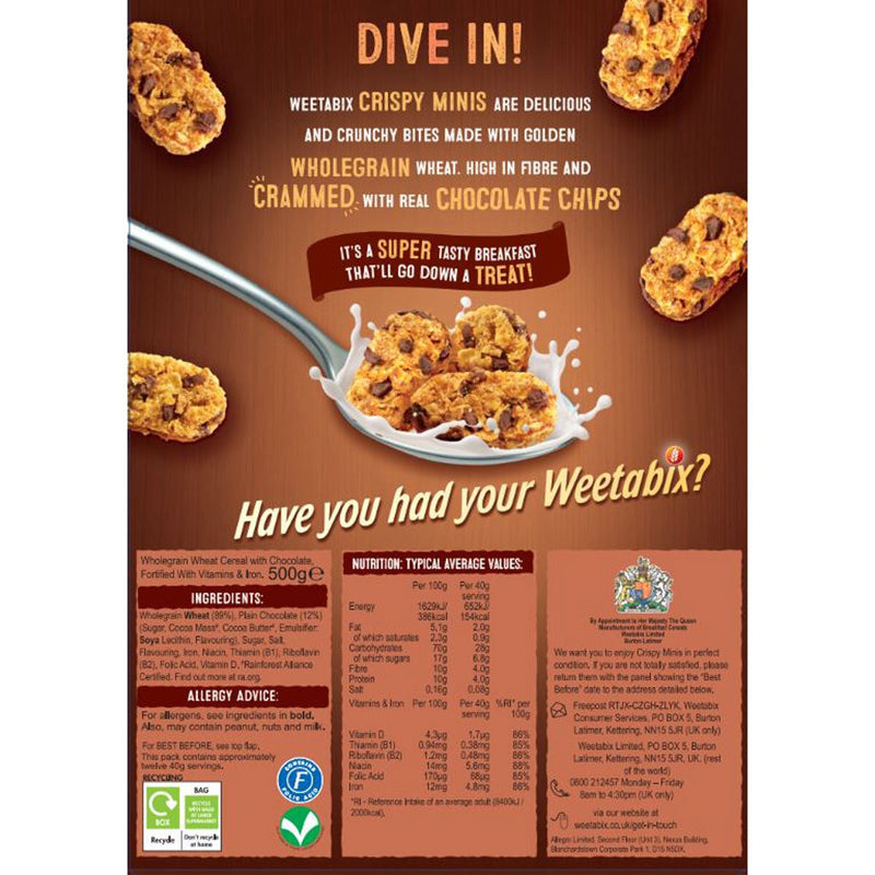 Weetabix Minis Chocolate Chip cereal 2 x 500g (British brand)