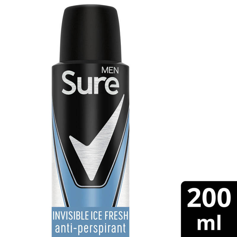 Sure Men Invisible Ice Fresh Anti-Perspirant Spray 6 x 200ml (British brand)