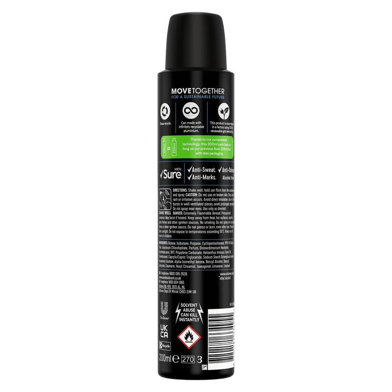 Sure Men Invisible Ice Fresh Anti-Perspirant Spray 6 x 200ml (British brand)