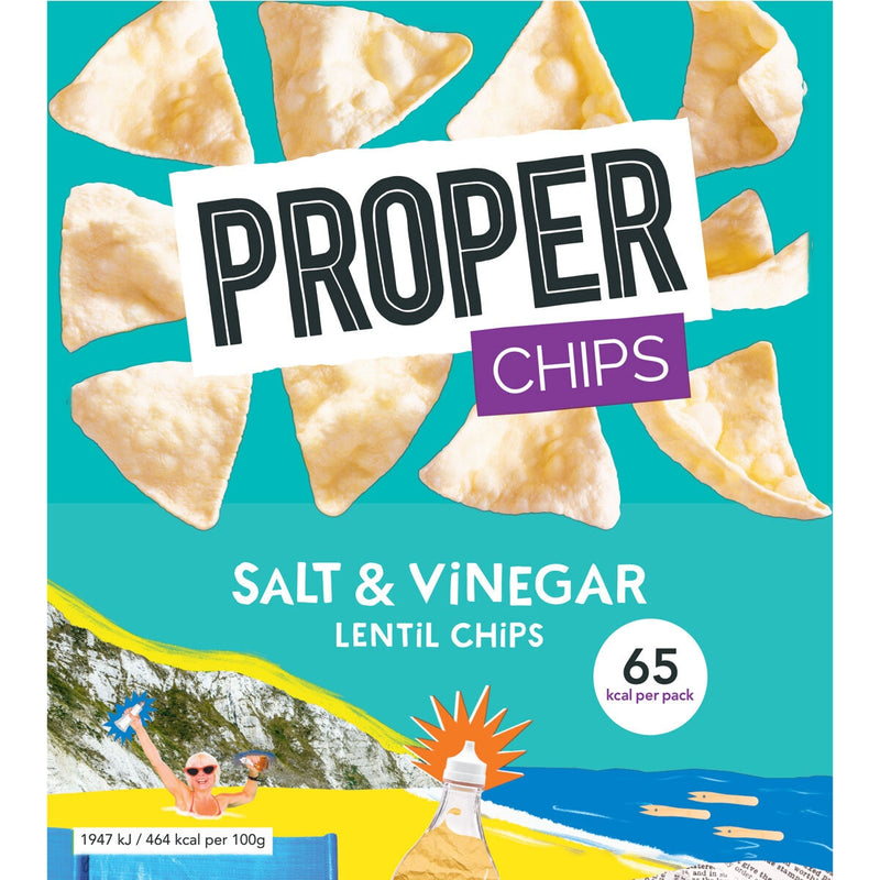 Proper Chips BBQ and Salt & Vinegar crisps 32x14g, imported from the UK