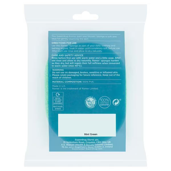 Superdrug Ramer green bath sponge (British brand)