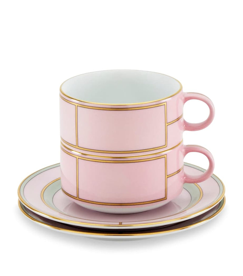 GINORI 1735 porcelain teacup and saucer set in Rosa, UK version