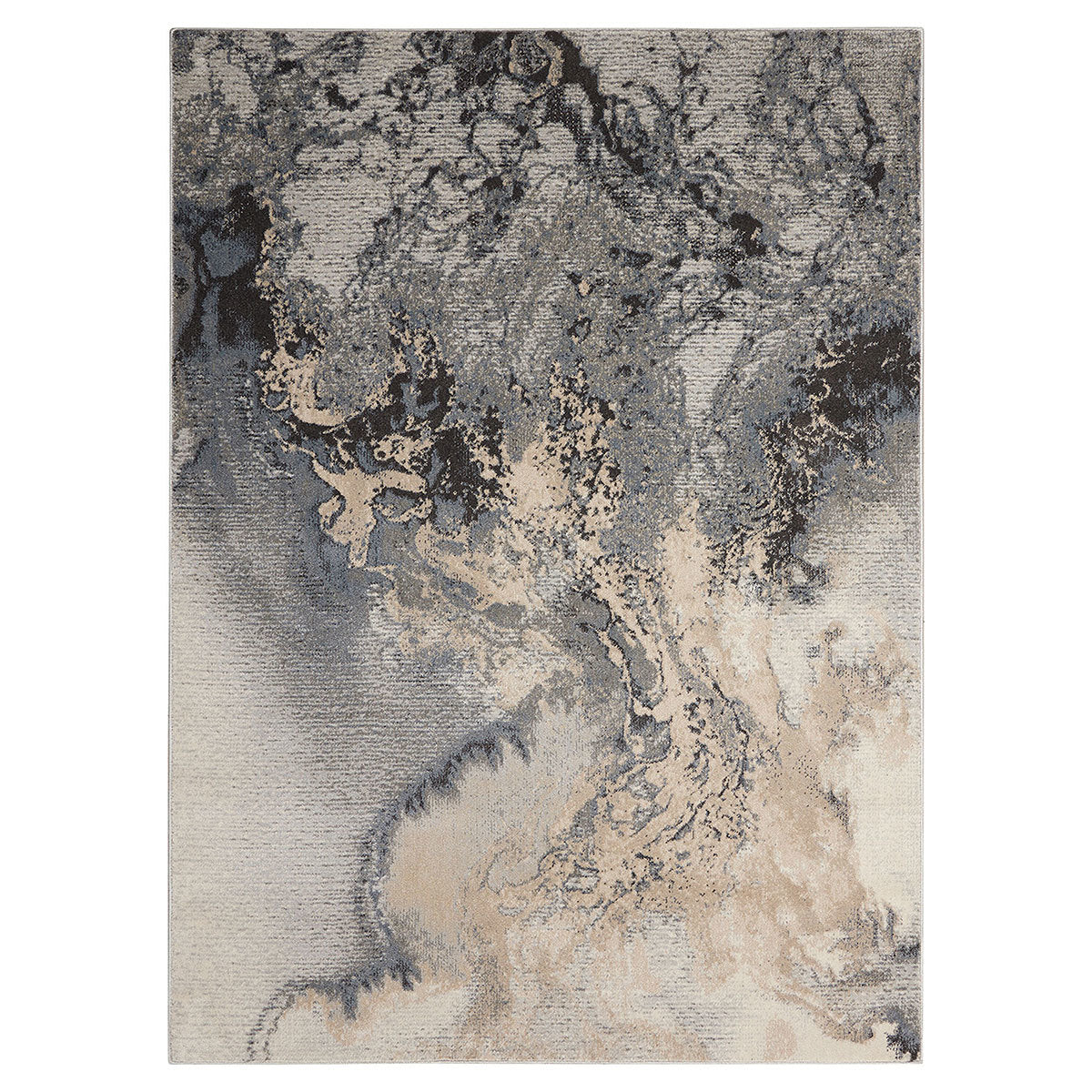 Nourison grey skies design polyester rug available in three sizes, imported from the UK