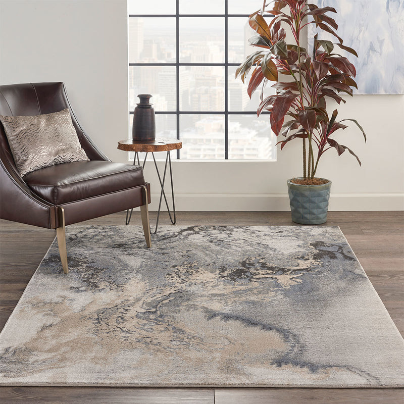 Nourison grey skies design polyester rug available in three sizes, imported from the UK