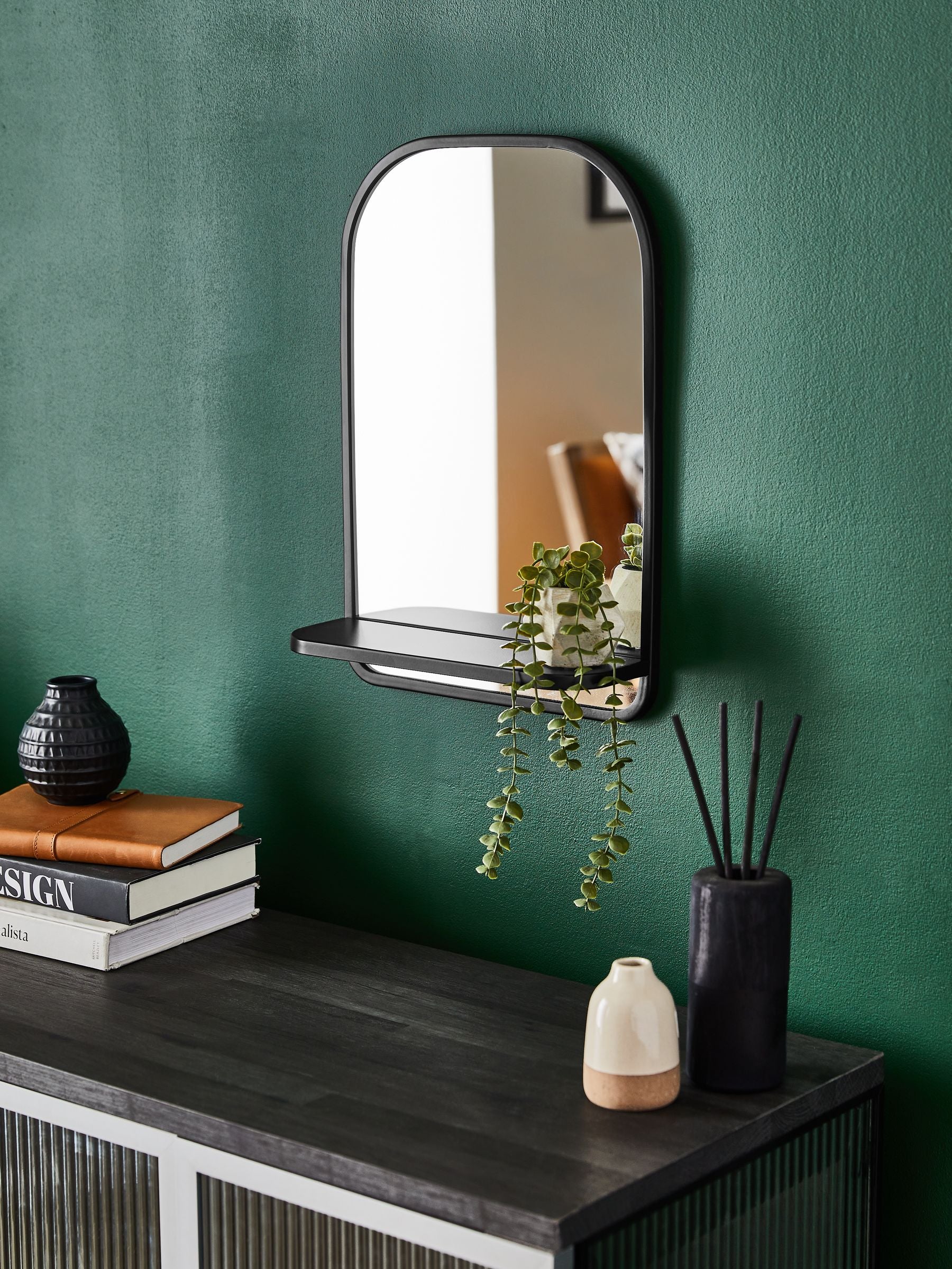 Black shelf wall mirror 45cm x 31cm - British product