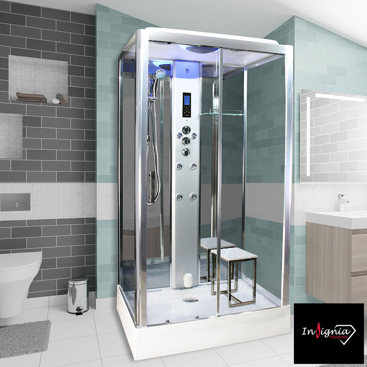 Insignia Diamond rectangular steam shower 1050 x 850mm, UK version
