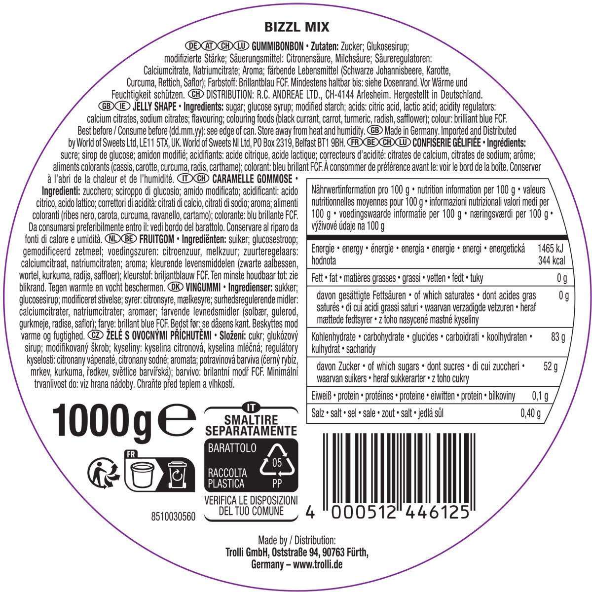 Sour Gummy Candy Mix Vegan 1kg