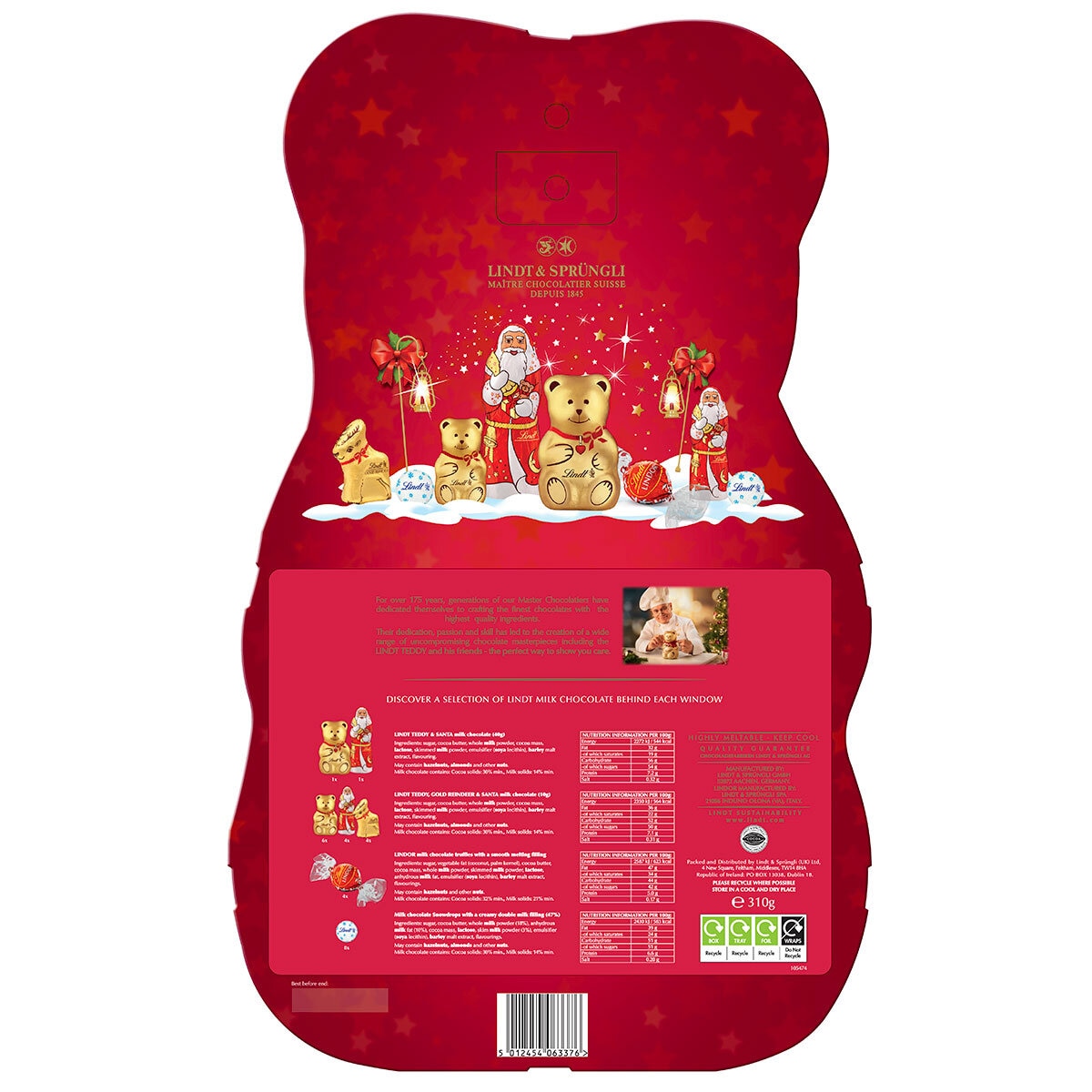 Lindt Teddy Advent Calendar 310g, imported from the UK
