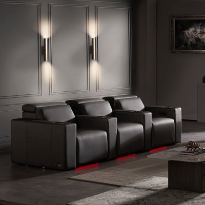 Valencia Barcelona Black Leather Power Reclining Home Theatre Seating Row of 3