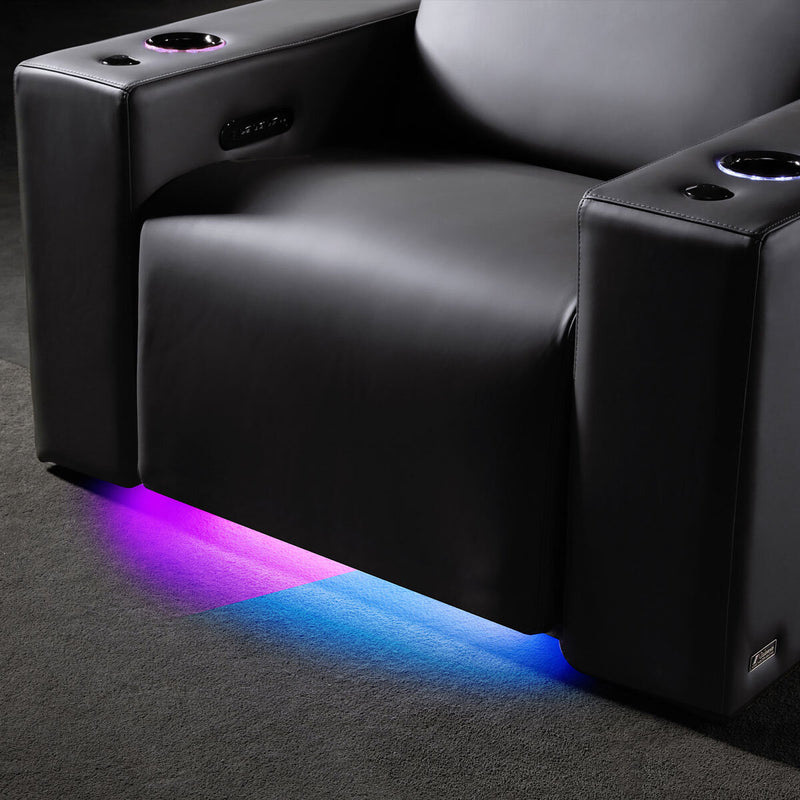 Valencia Barcelona black leather power recliner row of 3 (British brand)