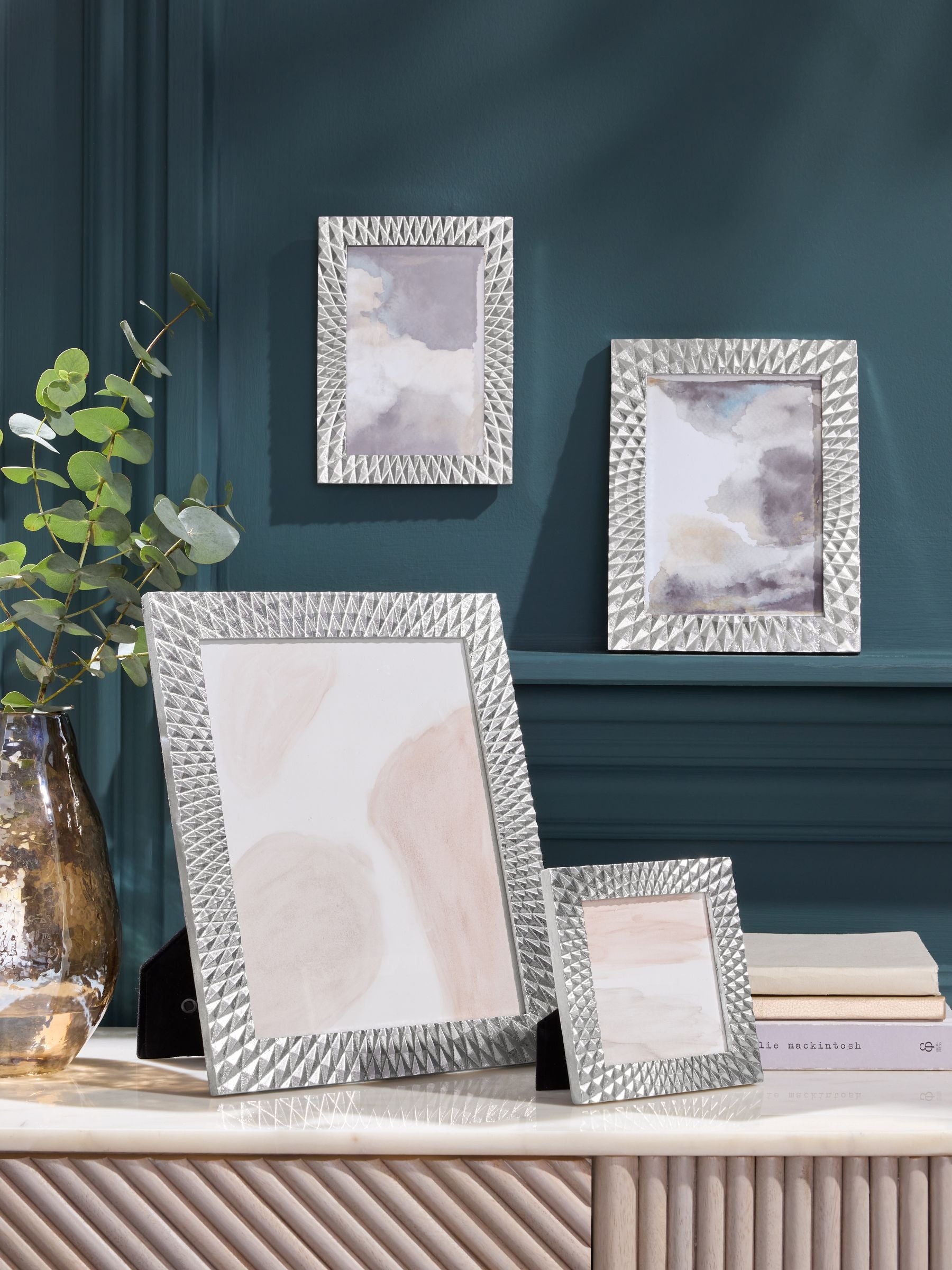 Silver geometric photo frame (British brand)