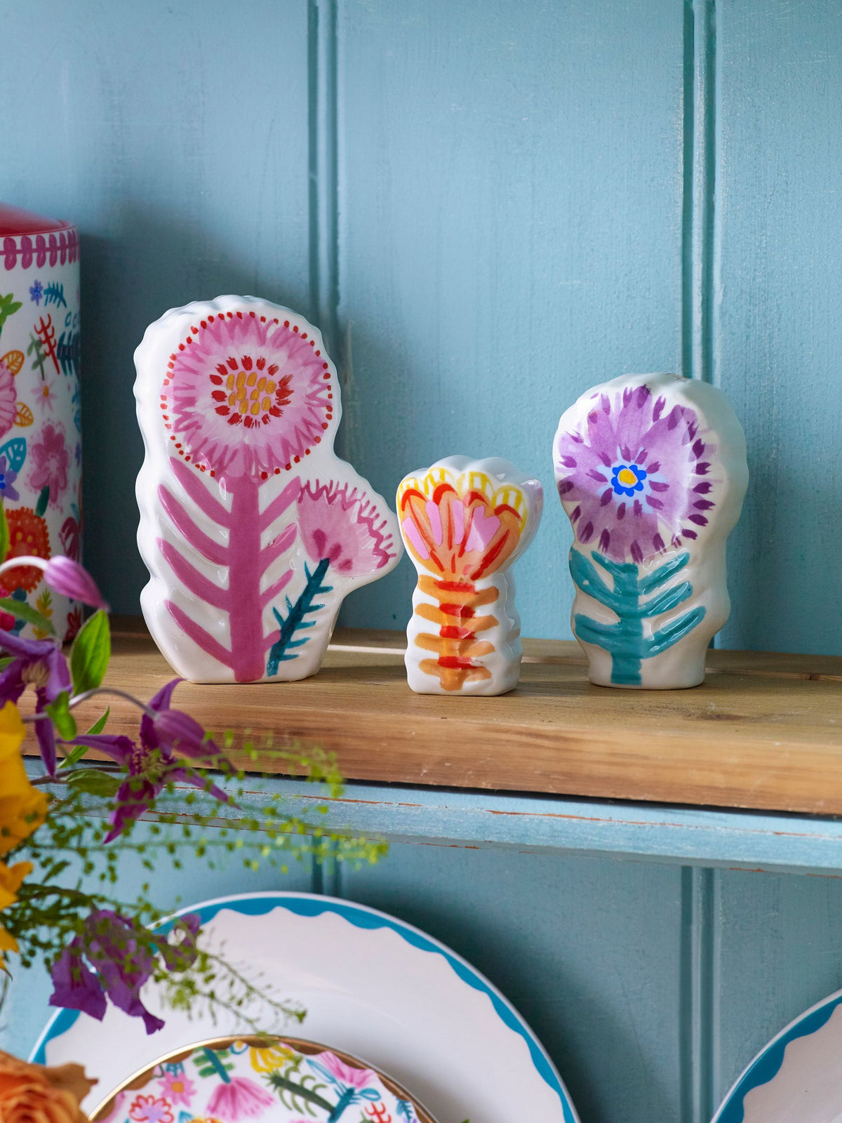 Lucy Tiffney floral ornaments set of 3, UK version