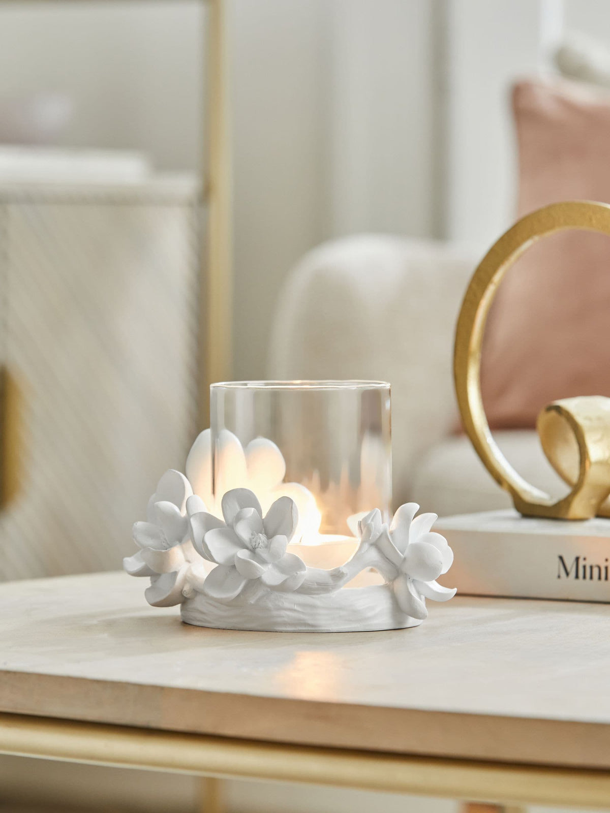 White Floral Tealight Candle Holder