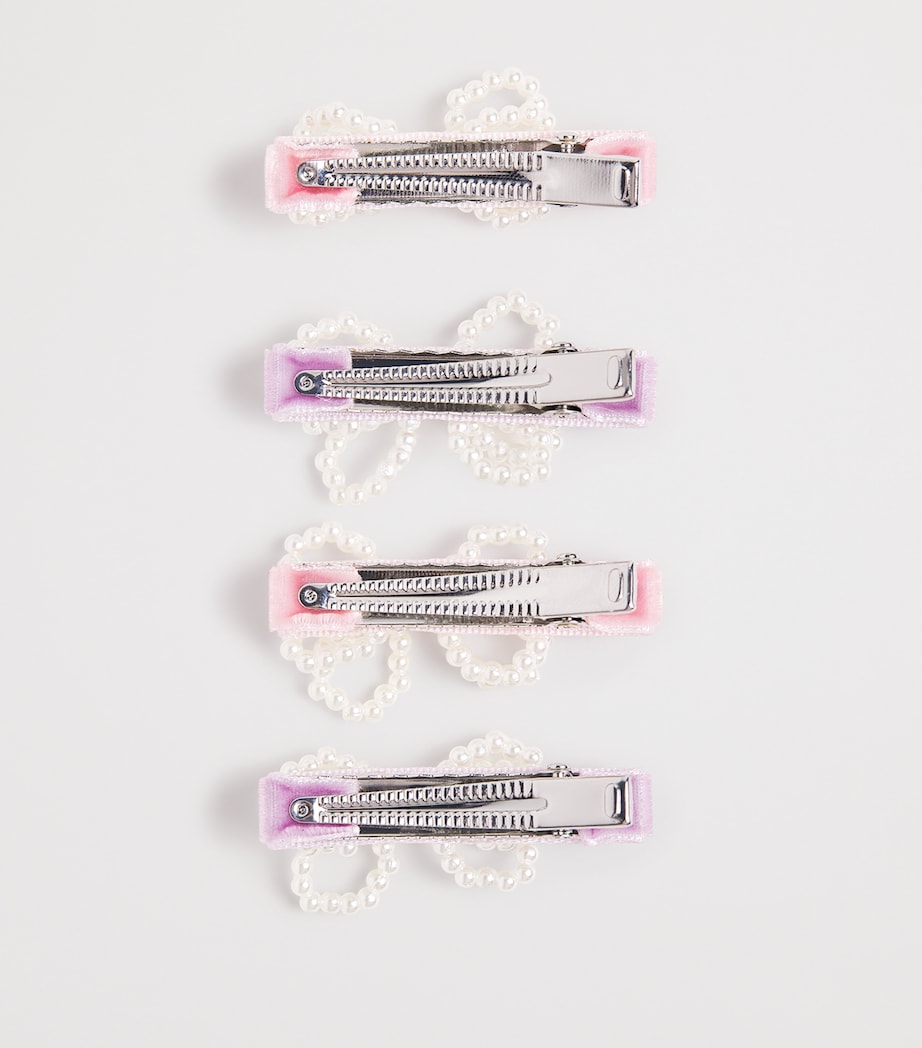 Self-Portrait Kids Velvet Pearl Bow Hairclips (Set of 4)