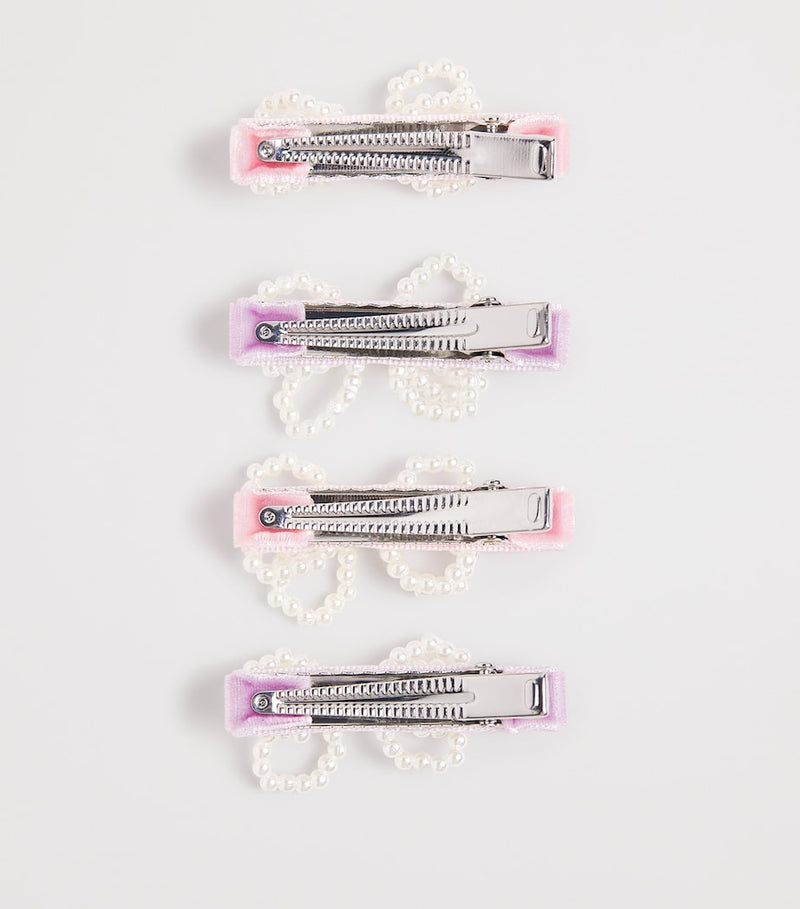 Self-Portrait Kids Velvet Pearl Bow Hairclips (Set of 4)