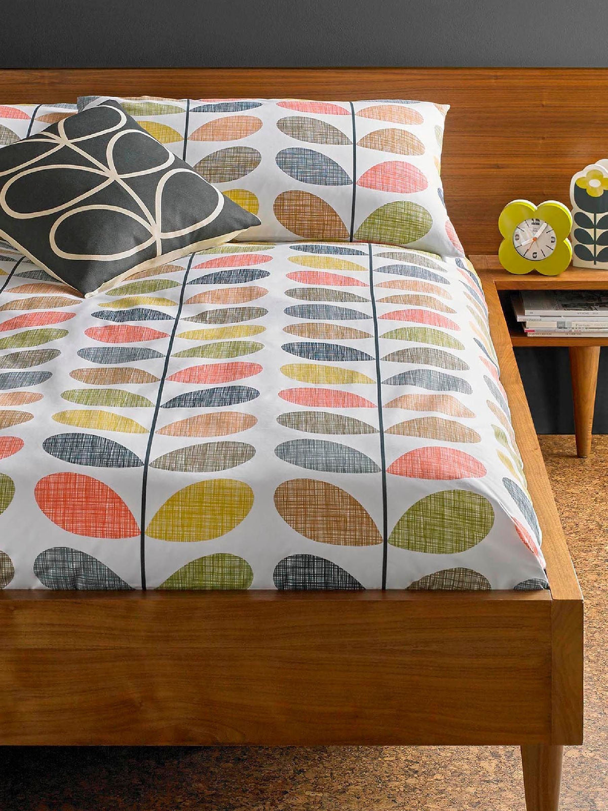 Orla Kiely Orange Scribble Stem Floral duvet cover, imported from the UK