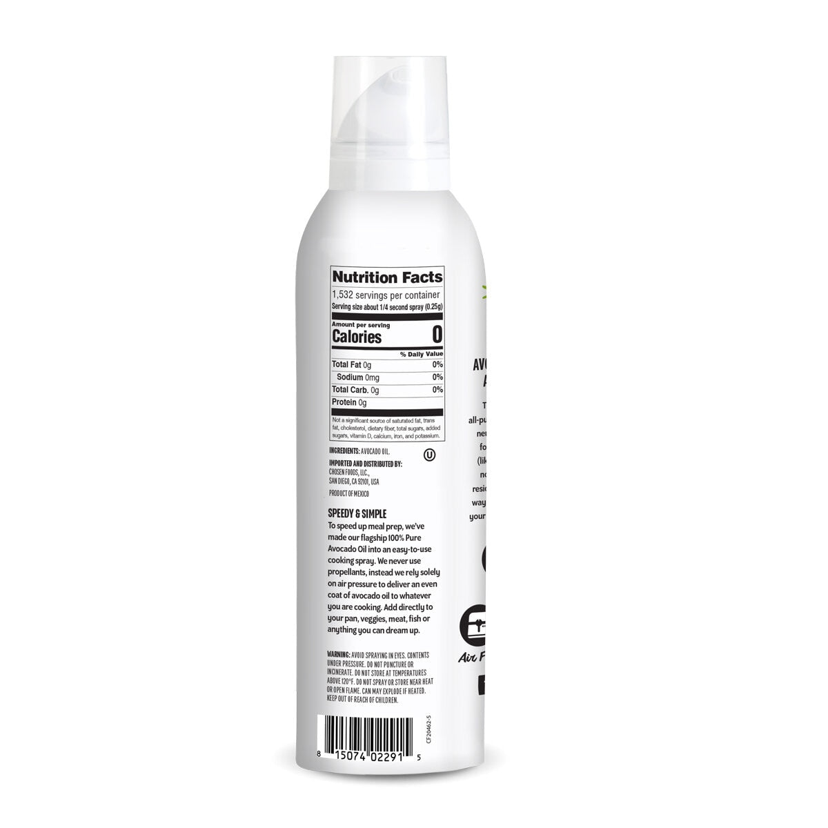 Chosen Food avocado oil cooking spray 2 x 383ml - British product
