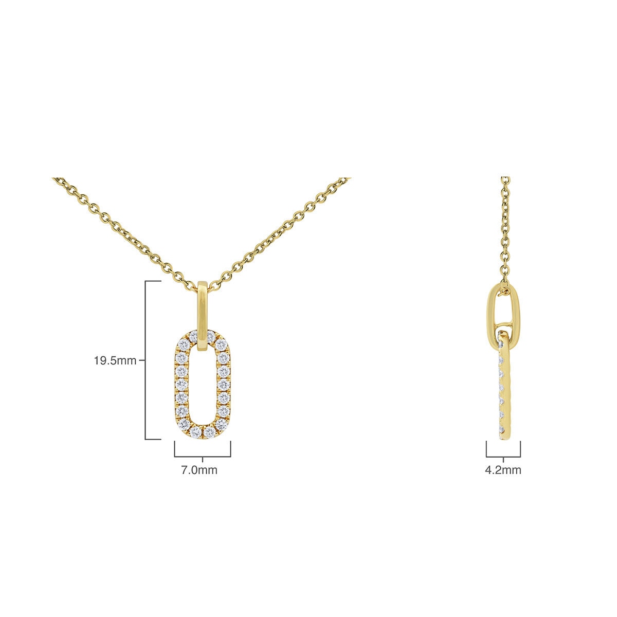0.27ctw diamond paperclip pendant, 14ct yellow gold chain - British product