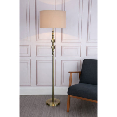Madrid Antique Brass Floor Lamp with Faux Silk Shade Home Lighting 4 kg