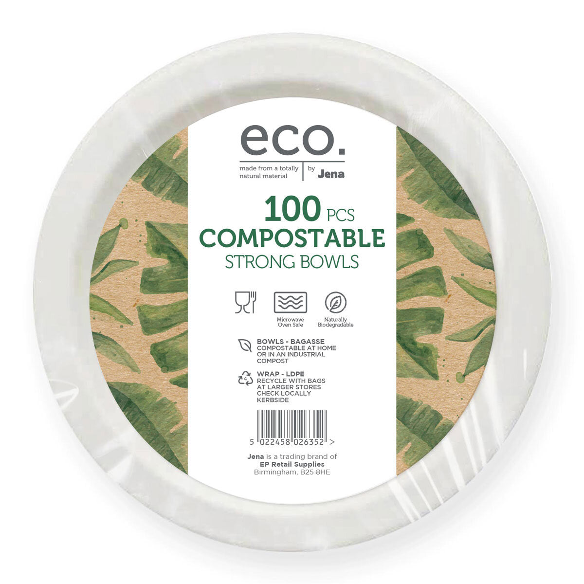 Jena Eco Compostable Strong Bowls 100 pack, UK version