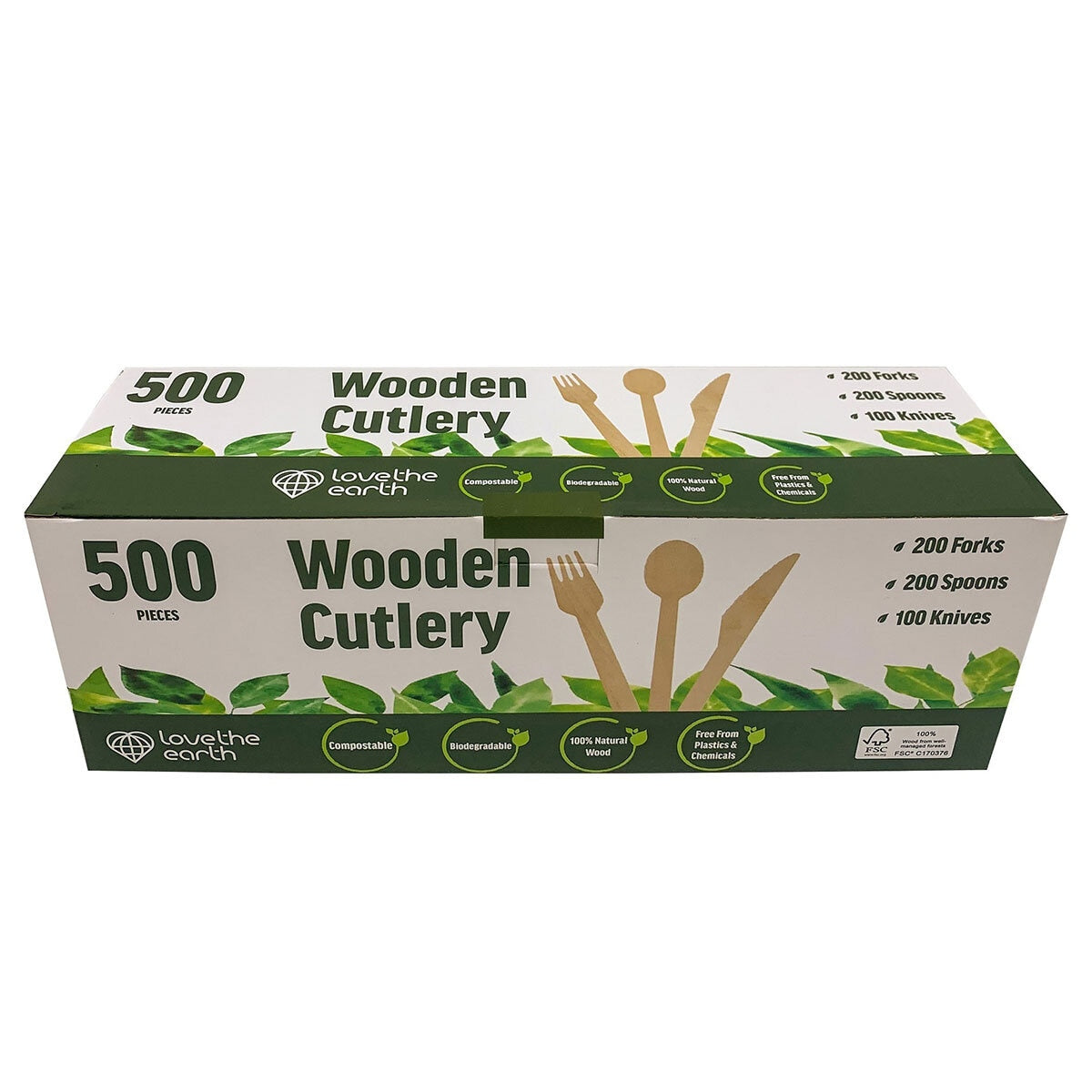 Love The Earth wooden cutlery variety pack 500 pack, UK version