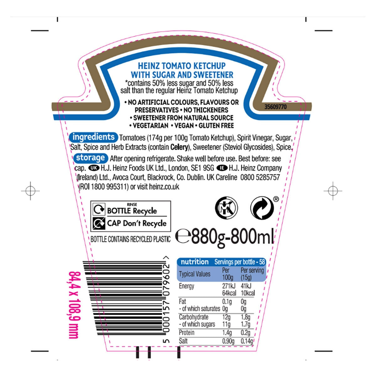 Heinz tomato ketchup 50/50 2 x 880g, UK version
