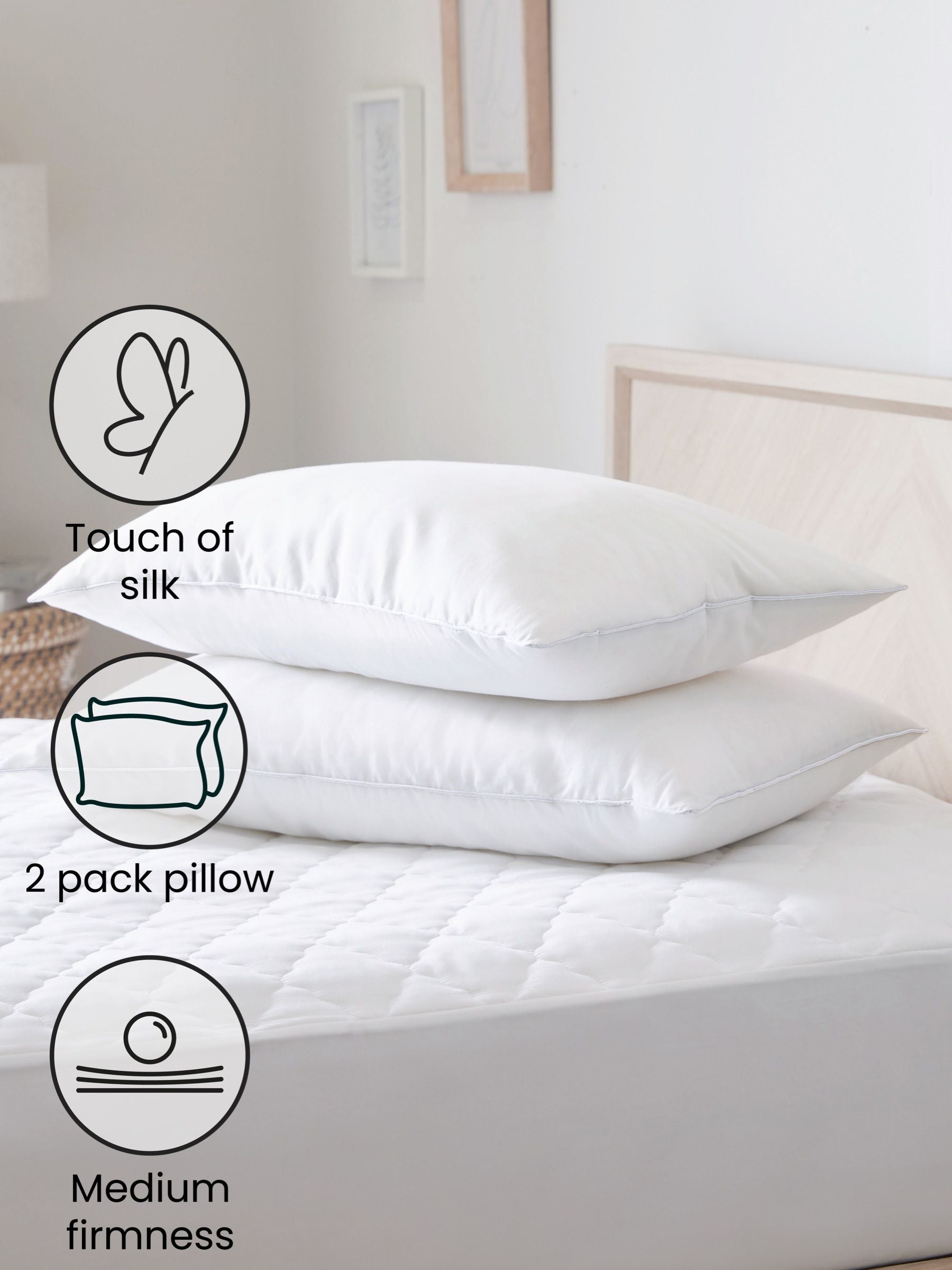 Set of 2 Sleep In Silk Medium 100% Cotton Pillows