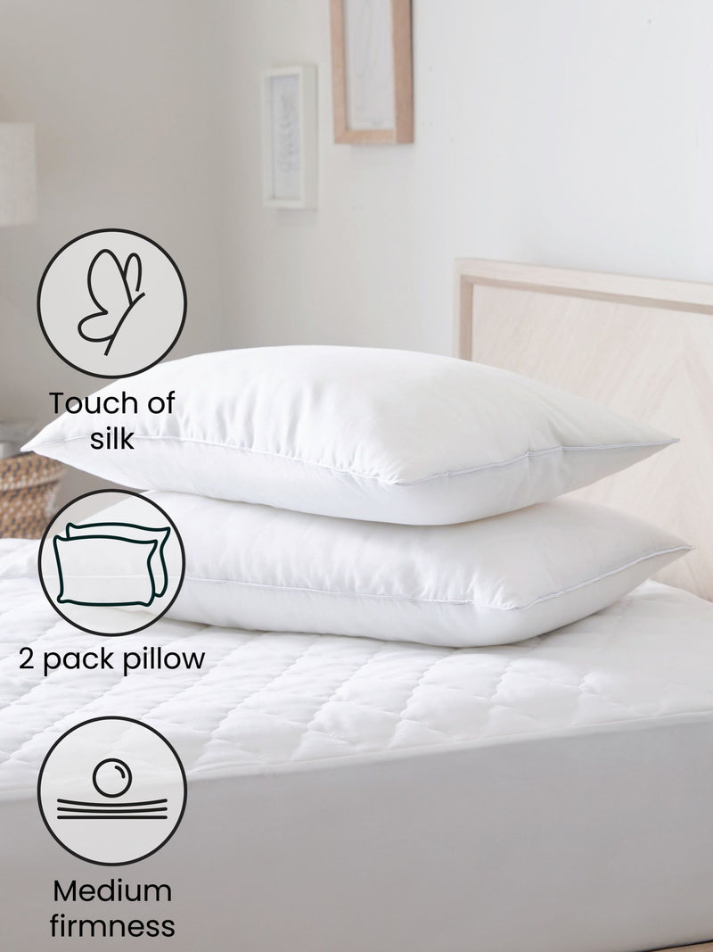Set of 2 Sleep In Silk Medium 100% Cotton Pillows
