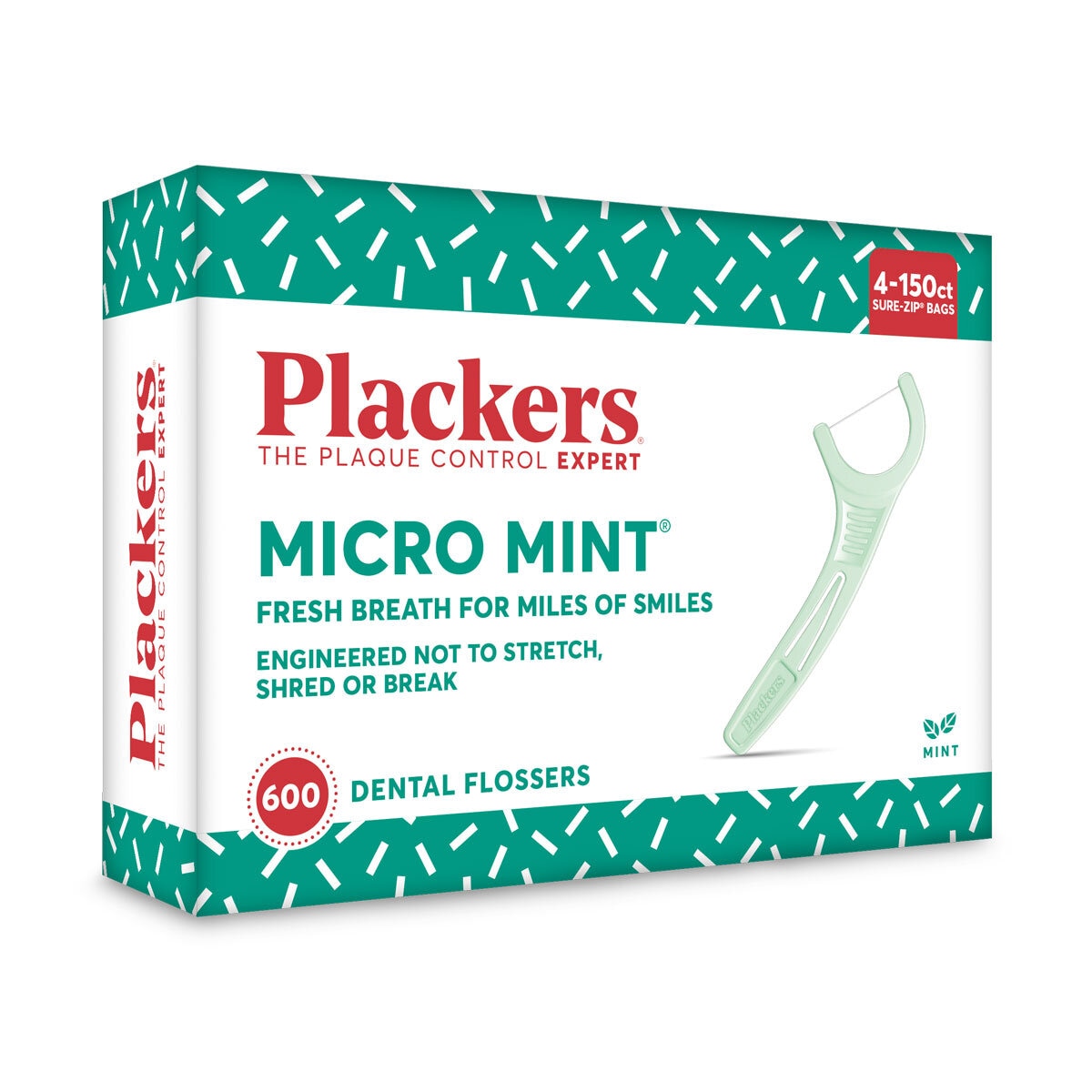 Plackers Micro Mint dental flossers 600 pack, imported from the UK