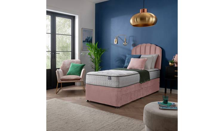 Silentnight Middleton Single Memory Foam Divan Bed with Headboard in Pink (British brand)
