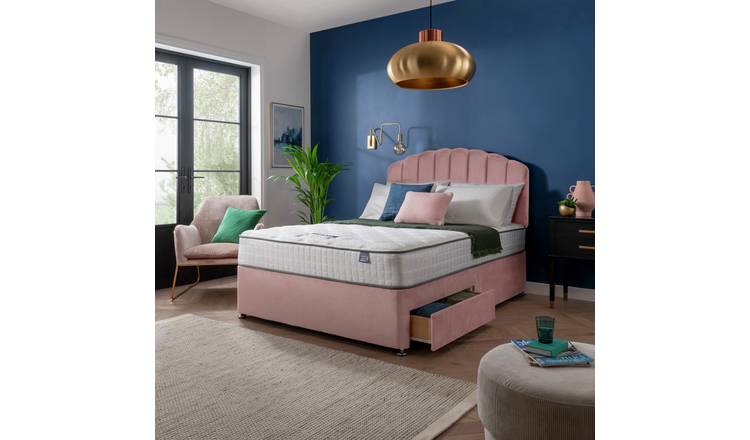 Silentnight Kingsize pink divan bed with mattress and headboard (British brand)