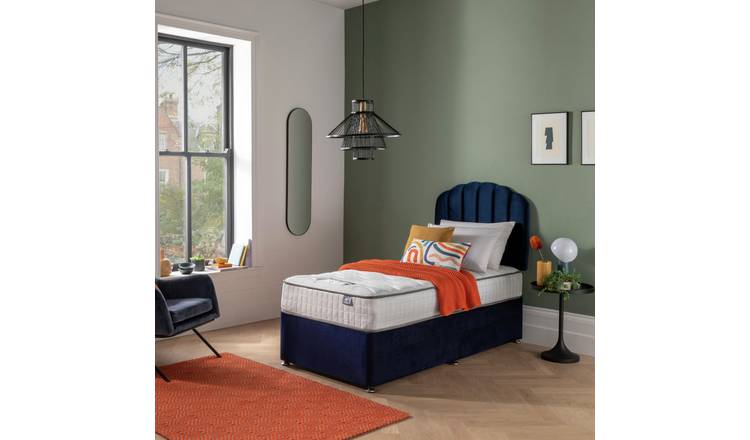Silentnight single divan bed set in blue (British brand)