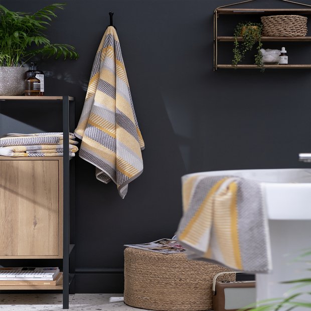 Habitat horizontal stripe mustard towel set 4 piece, UK version
