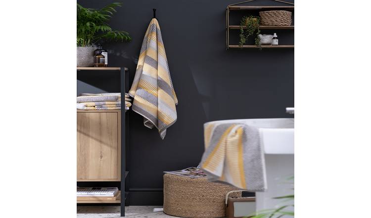 Habitat horizontal stripe mustard towel set 4 piece, UK version