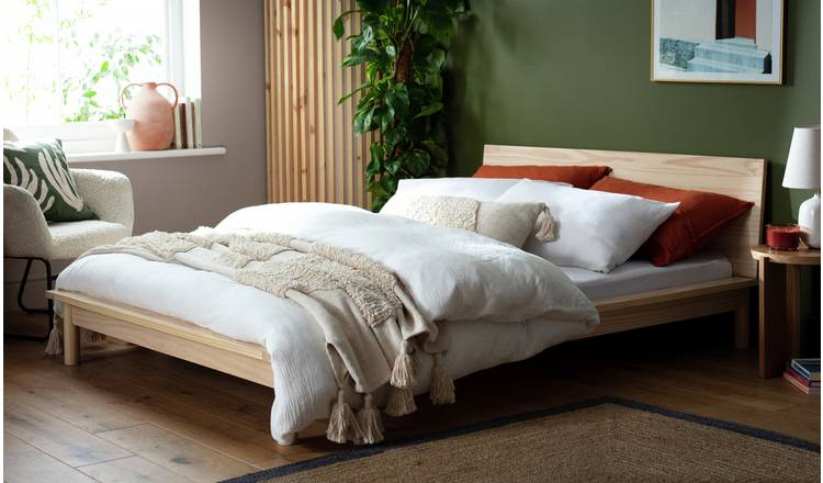 Habitat Akio Kingsize Wooden Platform Bed Frame Natural, UK version