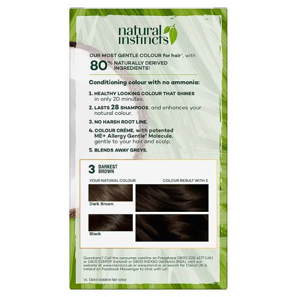 Clairol Semi-Permanent Hair Dye Shade 3 Dark Brown - British product
