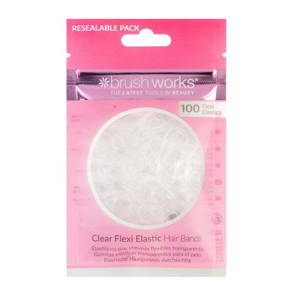 Brushworks clear flexi elastic hair bands 100 pieces - British product